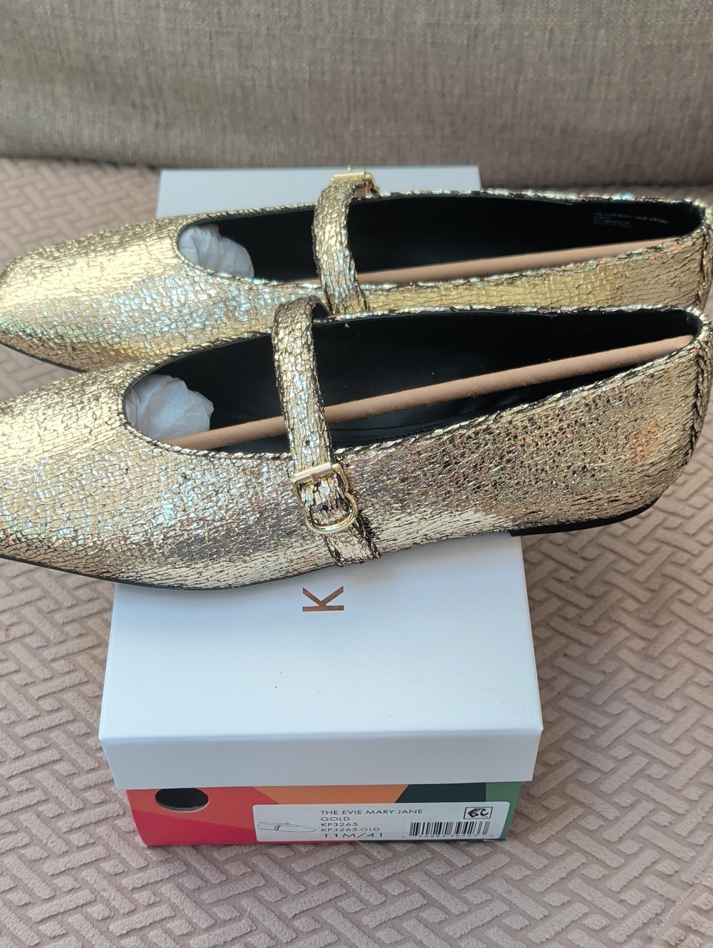 Katy Perry Collections The Evie Mary Jane Gold Flats NIB - Picture 3 of 7